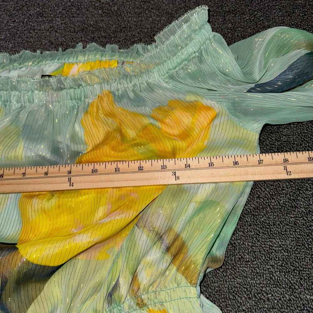 White Houses Black Market Off Shoulder Blouse Size XS Boho Fairy Yellow Teal - Picture 7 of 10